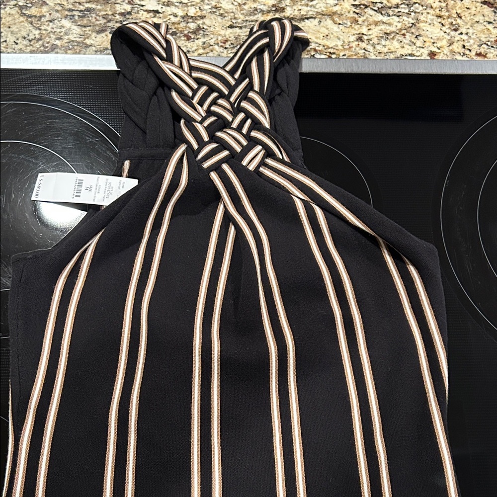 Elegant Black and Beige Striped Women's Blouse